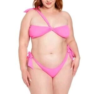 NEW Fredericks of Hollywood Laguna One Shoulder 2 Piece Bikini Set Sz 1X/2X Pink